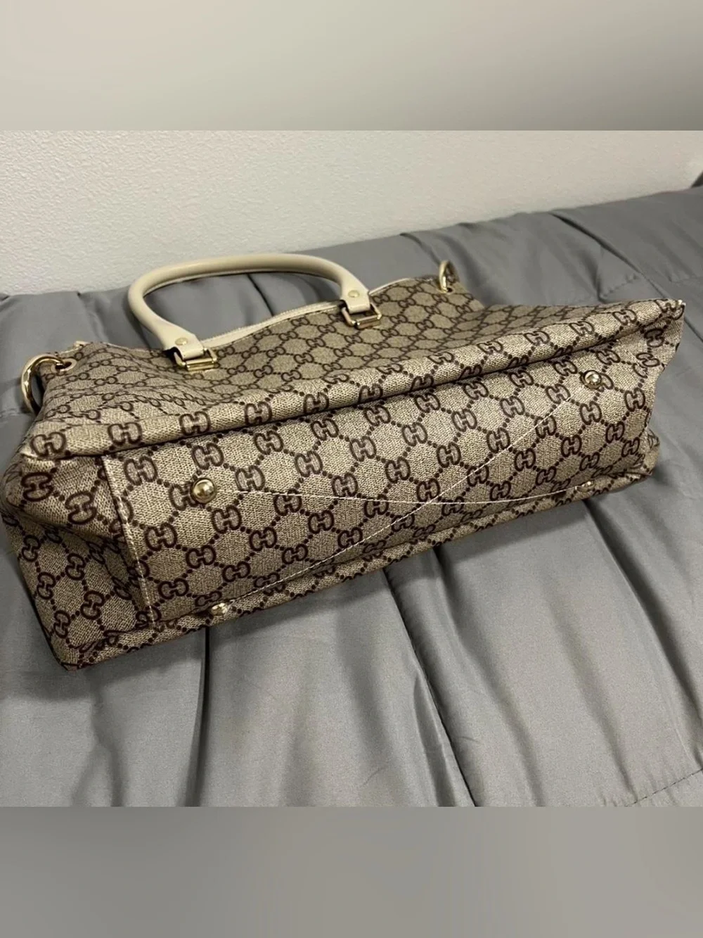 Beige Satchel with Cream Trim